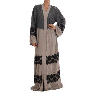 DOLCE & GABBANA Gray Floral Applique Lace Kaftan Dress